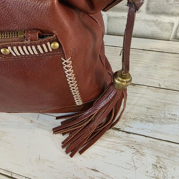 Lucky Brand Brown Leather Boho Slouchy Bag Crossbody Rustic Distressed - Picture 11 of 11